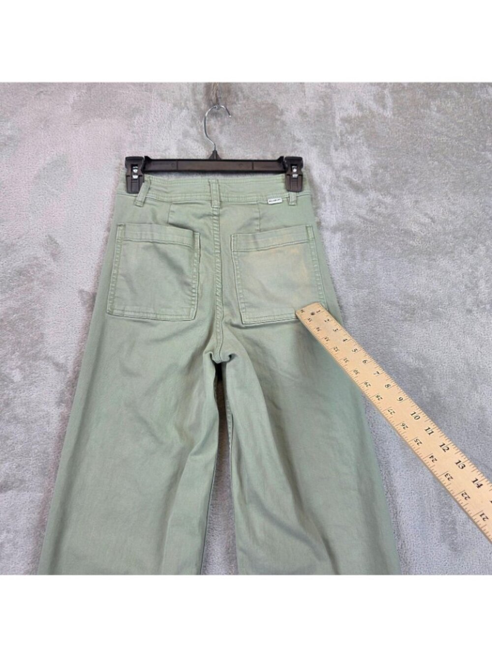 Billabong Chino Pants Womens 26 Green Denim Wide Leg Crop Raw Hem Stretch - Picture 3 of 14